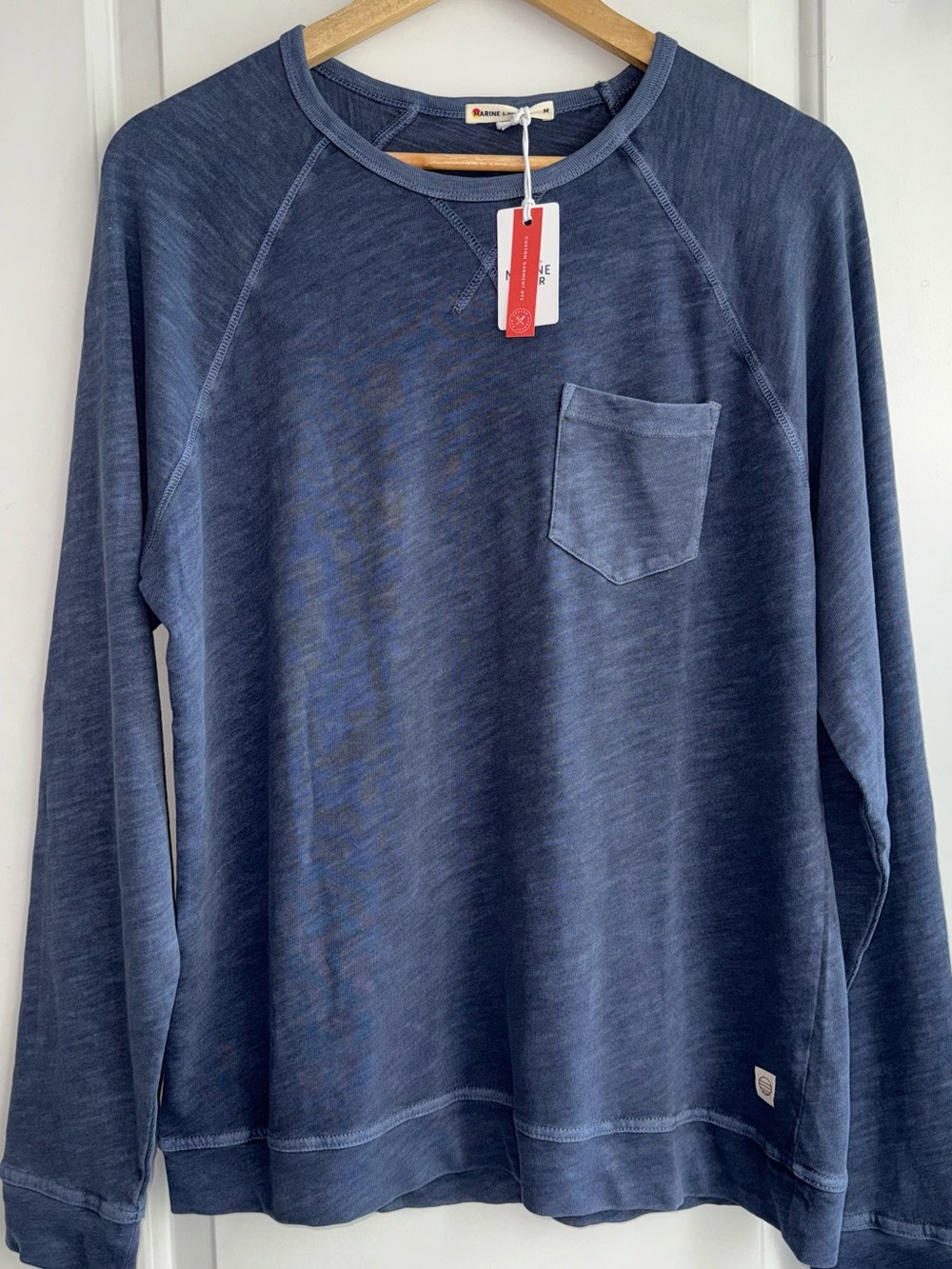 NWT Marine Layer Vintage Heavy Slub Raglan Sweatshirt in “Mood Indigo” Blue